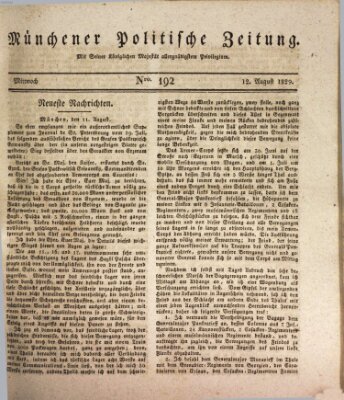 Münchener politische Zeitung (Süddeutsche Presse) Mittwoch 12. August 1829