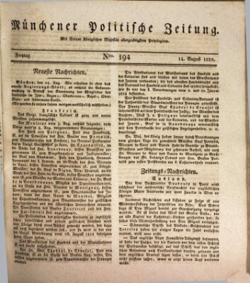 Münchener politische Zeitung (Süddeutsche Presse) Freitag 14. August 1829