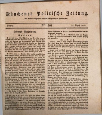 Münchener politische Zeitung (Süddeutsche Presse) Freitag 21. August 1829