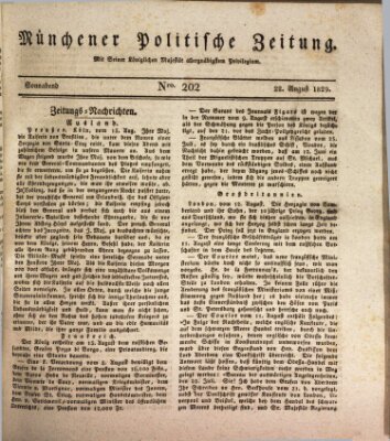 Münchener politische Zeitung (Süddeutsche Presse) Samstag 22. August 1829