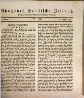 Münchener politische Zeitung (Süddeutsche Presse) Dienstag 25. August 1829