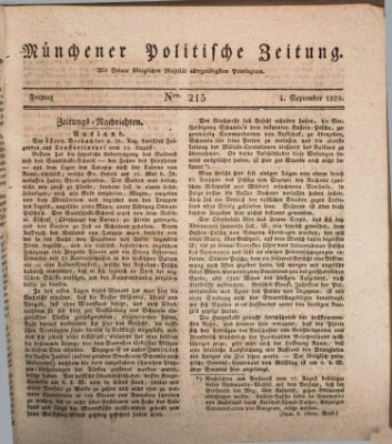 Münchener politische Zeitung (Süddeutsche Presse) Freitag 4. September 1829