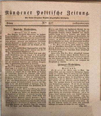 Münchener politische Zeitung (Süddeutsche Presse) Freitag 18. September 1829