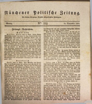 Münchener politische Zeitung (Süddeutsche Presse) Montag 21. September 1829