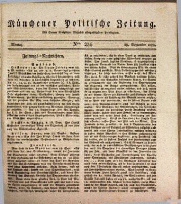 Münchener politische Zeitung (Süddeutsche Presse) Montag 28. September 1829