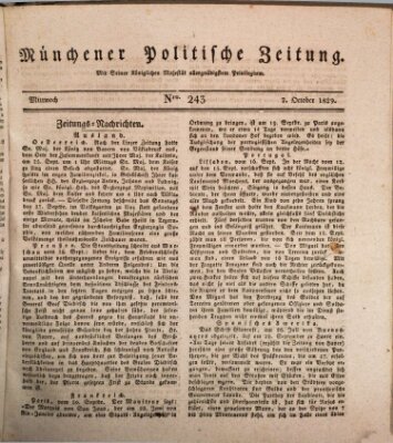 Münchener politische Zeitung (Süddeutsche Presse) Mittwoch 7. Oktober 1829