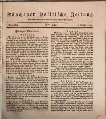 Münchener politische Zeitung (Süddeutsche Presse) Donnerstag 8. Oktober 1829