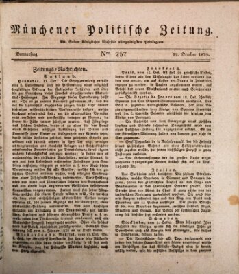 Münchener politische Zeitung (Süddeutsche Presse) Donnerstag 22. Oktober 1829