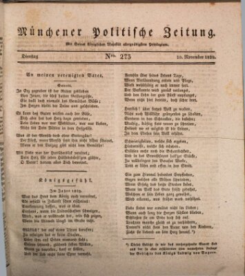 Münchener politische Zeitung (Süddeutsche Presse) Dienstag 10. November 1829