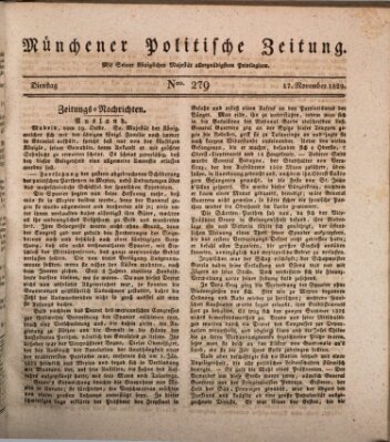 Münchener politische Zeitung (Süddeutsche Presse) Dienstag 17. November 1829