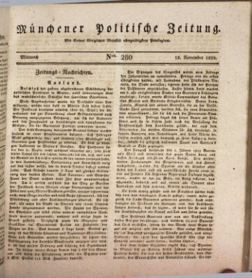 Münchener politische Zeitung (Süddeutsche Presse) Mittwoch 18. November 1829