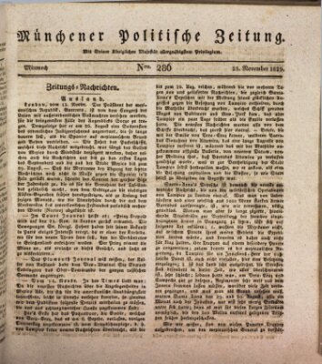 Münchener politische Zeitung (Süddeutsche Presse) Mittwoch 25. November 1829