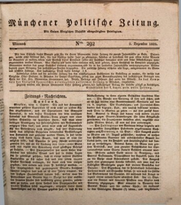 Münchener politische Zeitung (Süddeutsche Presse) Mittwoch 2. Dezember 1829