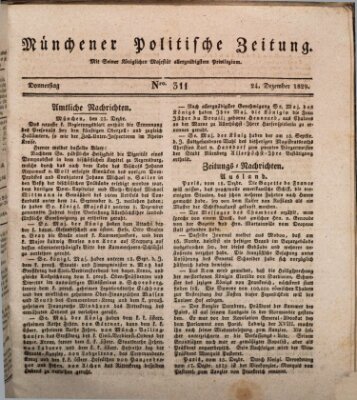 Münchener politische Zeitung (Süddeutsche Presse) Donnerstag 24. Dezember 1829