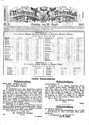 Weilheimer Wochenblatt (Weilheim-Werdenfelser Wochenblatt) Sonntag 19. August 1866