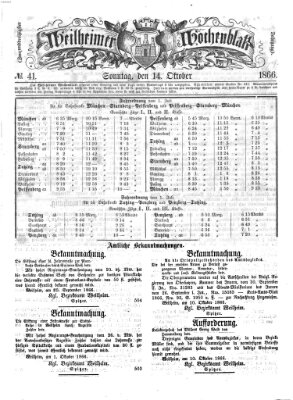 Weilheimer Wochenblatt (Weilheim-Werdenfelser Wochenblatt) Sonntag 14. Oktober 1866