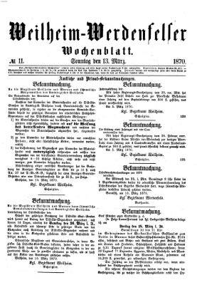 Weilheim-Werdenfelser Wochenblatt Sonntag 13. März 1870