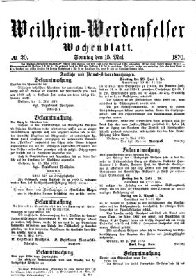 Weilheim-Werdenfelser Wochenblatt Sonntag 15. Mai 1870