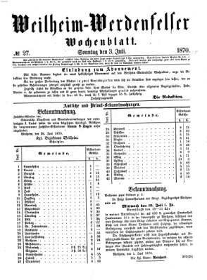 Weilheim-Werdenfelser Wochenblatt Sonntag 3. Juli 1870