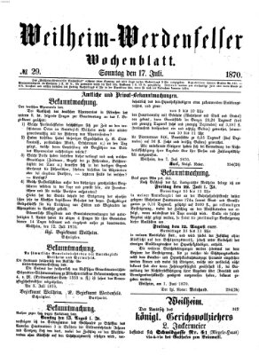 Weilheim-Werdenfelser Wochenblatt Sonntag 17. Juli 1870