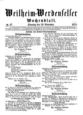 Weilheim-Werdenfelser Wochenblatt Sonntag 20. November 1870