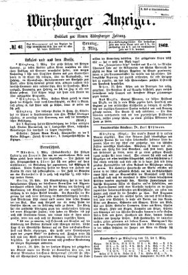 Würzburger Anzeiger (Neue Würzburger Zeitung) Sonntag 2. März 1862