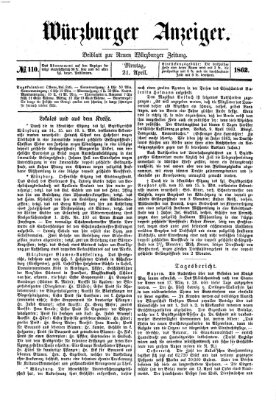 Würzburger Anzeiger (Neue Würzburger Zeitung) Montag 21. April 1862