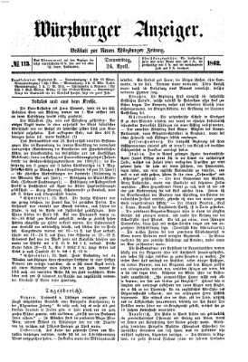 Würzburger Anzeiger (Neue Würzburger Zeitung) Donnerstag 24. April 1862