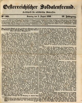 Oesterreichischer Soldatenfreund (Militär-Zeitung) Samstag 3. August 1850