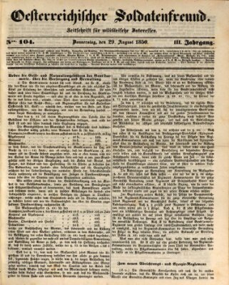 Oesterreichischer Soldatenfreund (Militär-Zeitung) Donnerstag 29. August 1850