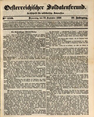 Oesterreichischer Soldatenfreund (Militär-Zeitung) Donnerstag 12. September 1850