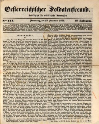 Oesterreichischer Soldatenfreund (Militär-Zeitung) Donnerstag 19. September 1850