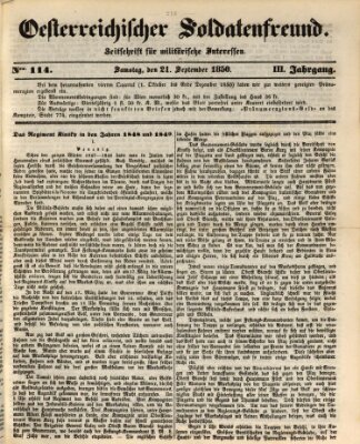 Oesterreichischer Soldatenfreund (Militär-Zeitung) Samstag 21. September 1850