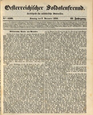 Oesterreichischer Soldatenfreund (Militär-Zeitung) Samstag 2. November 1850