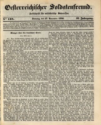 Oesterreichischer Soldatenfreund (Militär-Zeitung) Samstag 16. November 1850