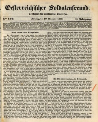 Oesterreichischer Soldatenfreund (Militär-Zeitung) Dienstag 19. November 1850