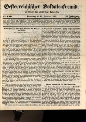 Oesterreichischer Soldatenfreund (Militär-Zeitung) Donnerstag 12. Dezember 1850