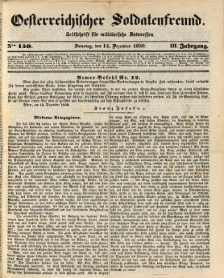 Oesterreichischer Soldatenfreund (Militär-Zeitung) Samstag 14. Dezember 1850