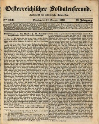 Oesterreichischer Soldatenfreund (Militär-Zeitung) Dienstag 31. Dezember 1850