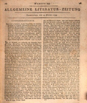 Allgemeine Literatur-Zeitung (Literarisches Zentralblatt für Deutschland) Donnerstag 25. Juli 1793