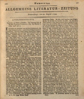 Allgemeine Literatur-Zeitung (Literarisches Zentralblatt für Deutschland) Donnerstag 22. August 1793