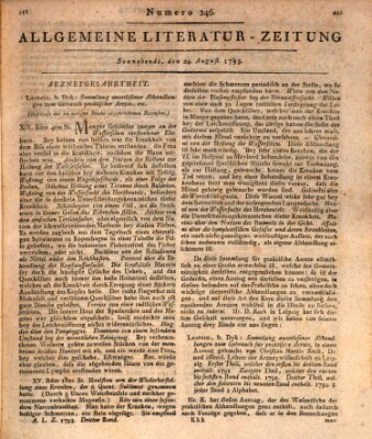 Allgemeine Literatur-Zeitung (Literarisches Zentralblatt für Deutschland) Samstag 24. August 1793