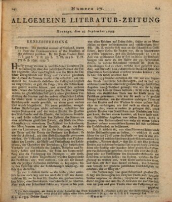 Allgemeine Literatur-Zeitung (Literarisches Zentralblatt für Deutschland) Montag 23. September 1793