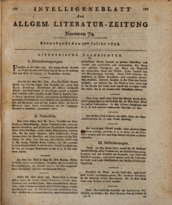 Allgemeine Literatur-Zeitung (Literarisches Zentralblatt für Deutschland) Samstag 27. Juli 1793