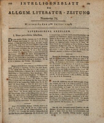 Allgemeine Literatur-Zeitung (Literarisches Zentralblatt für Deutschland) Mittwoch 31. Juli 1793