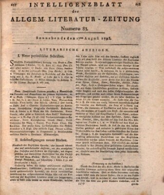 Allgemeine Literatur-Zeitung (Literarisches Zentralblatt für Deutschland) Samstag 17. August 1793