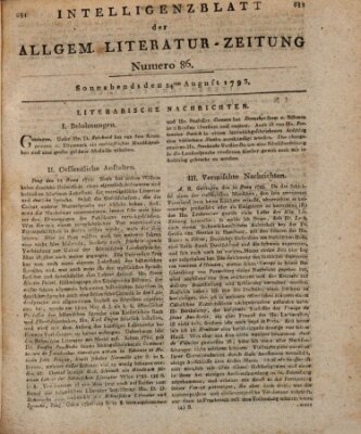 Allgemeine Literatur-Zeitung (Literarisches Zentralblatt für Deutschland) Samstag 24. August 1793