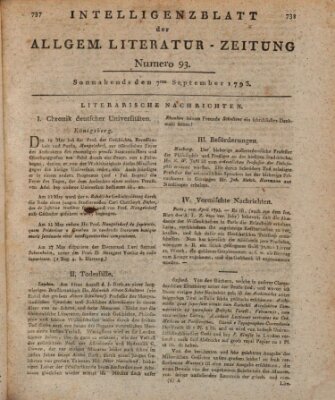 Allgemeine Literatur-Zeitung (Literarisches Zentralblatt für Deutschland) Samstag 7. September 1793