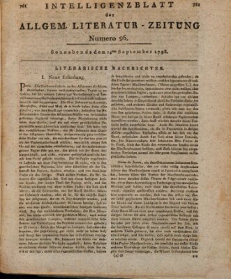 Allgemeine Literatur-Zeitung (Literarisches Zentralblatt für Deutschland) Samstag 14. September 1793