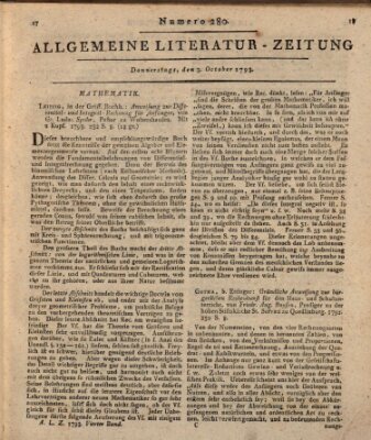 Allgemeine Literatur-Zeitung (Literarisches Zentralblatt für Deutschland) Donnerstag 3. Oktober 1793